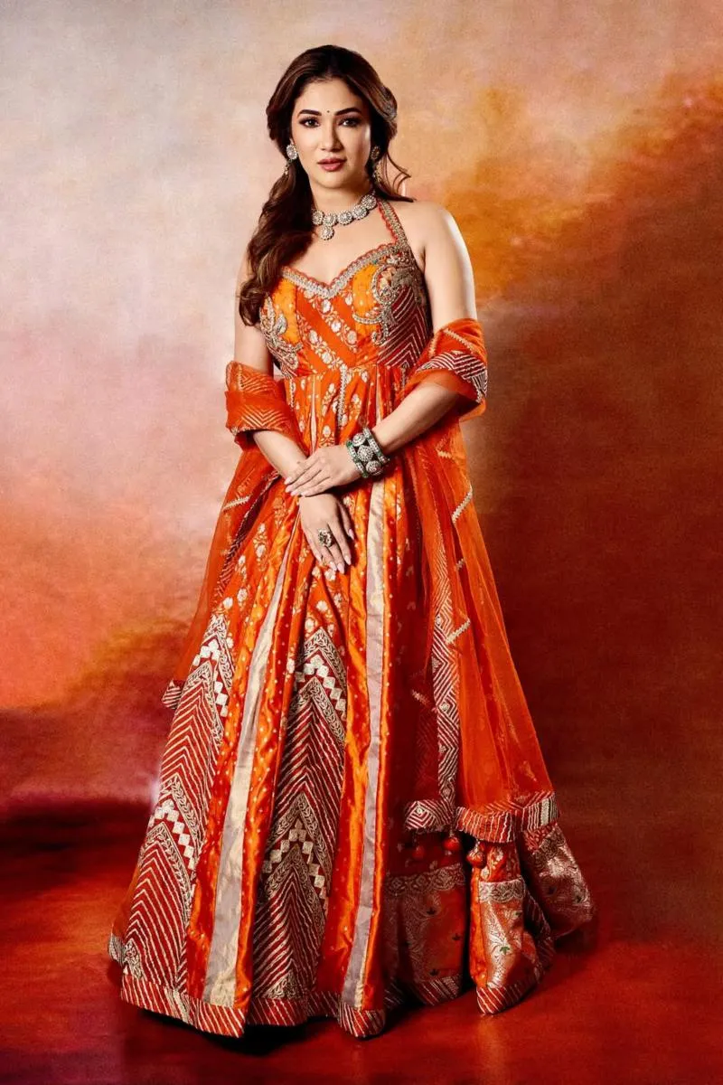 Orange Slik Anarkali Set