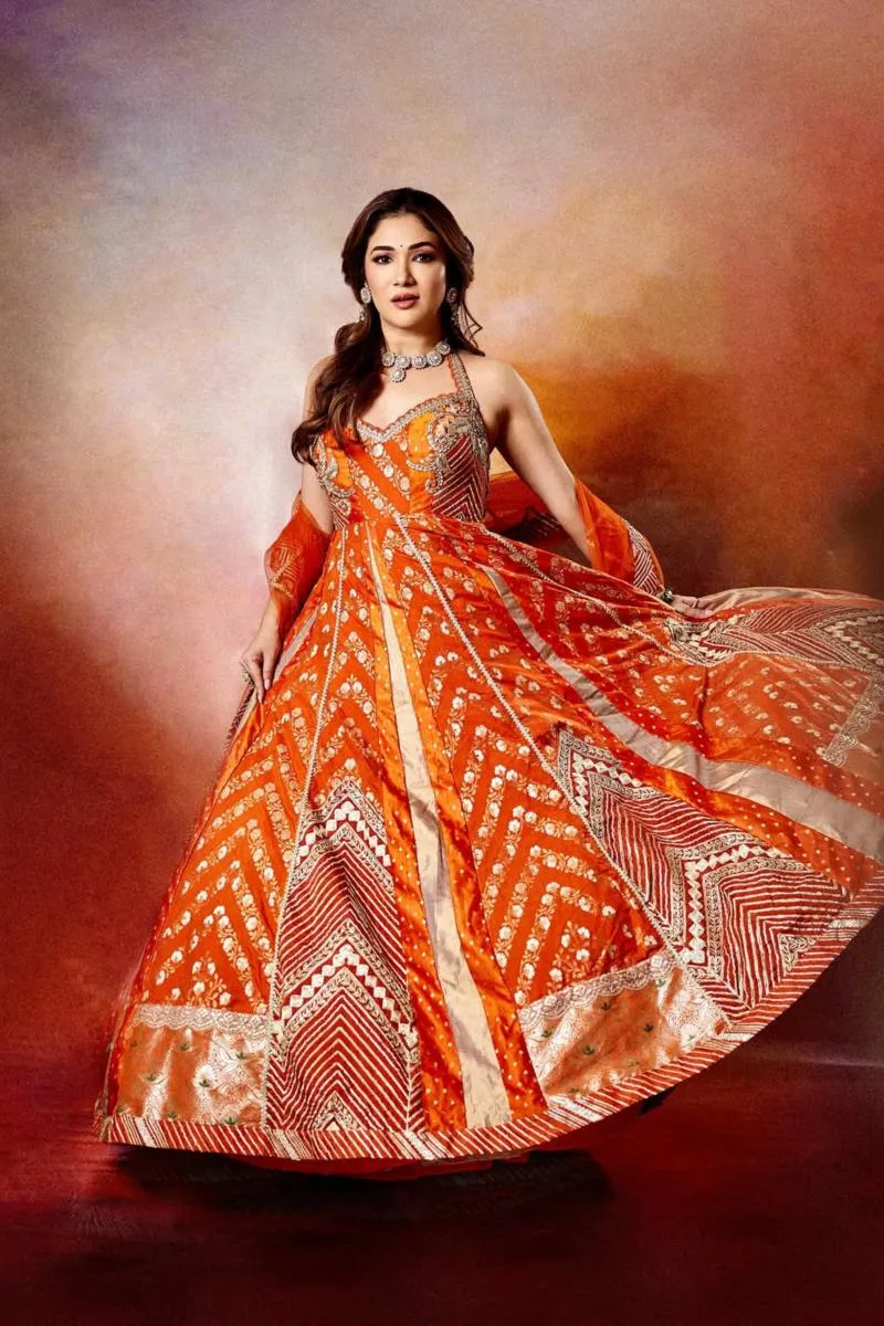 Orange Slik Anarkali Set