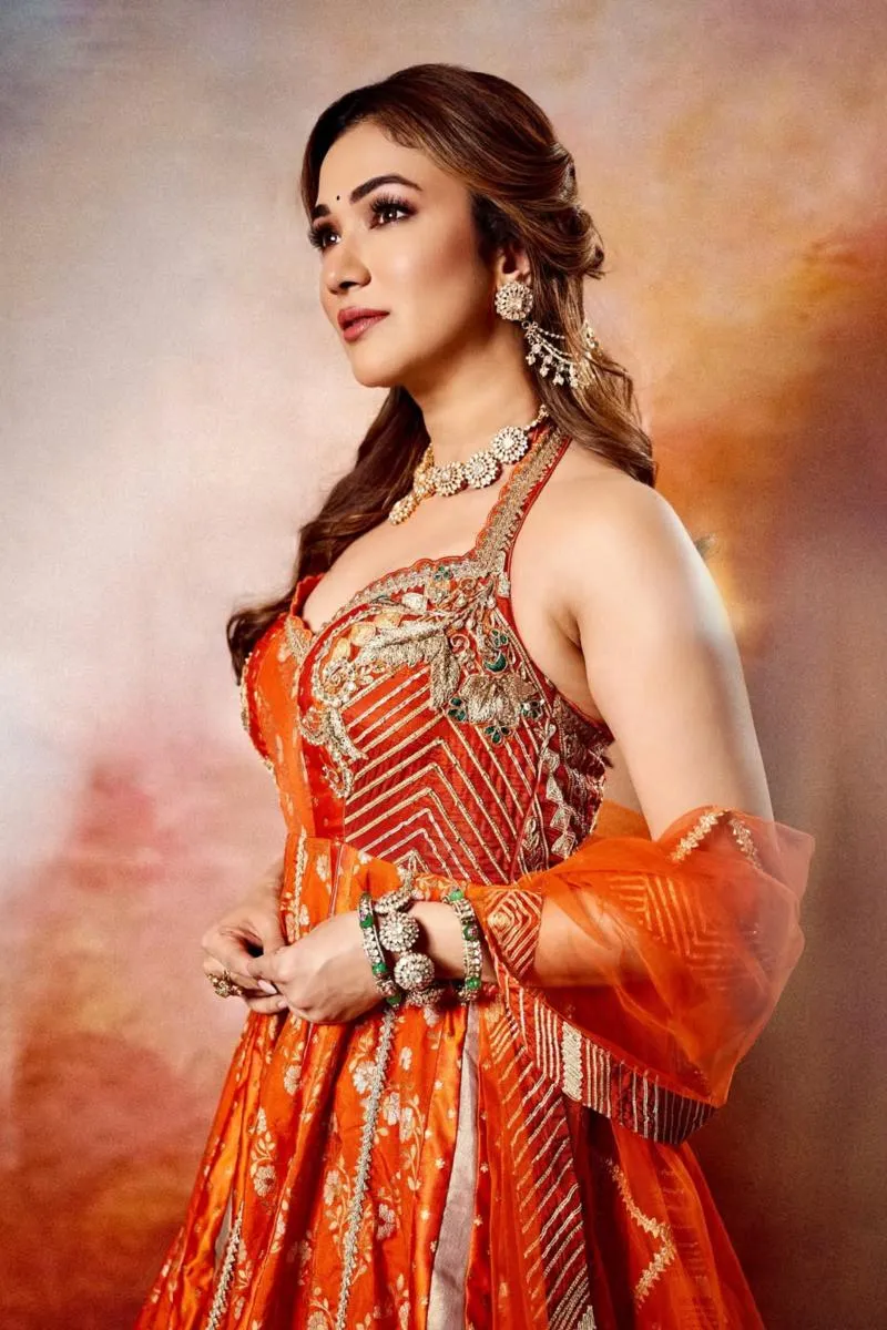Orange Slik Anarkali Set