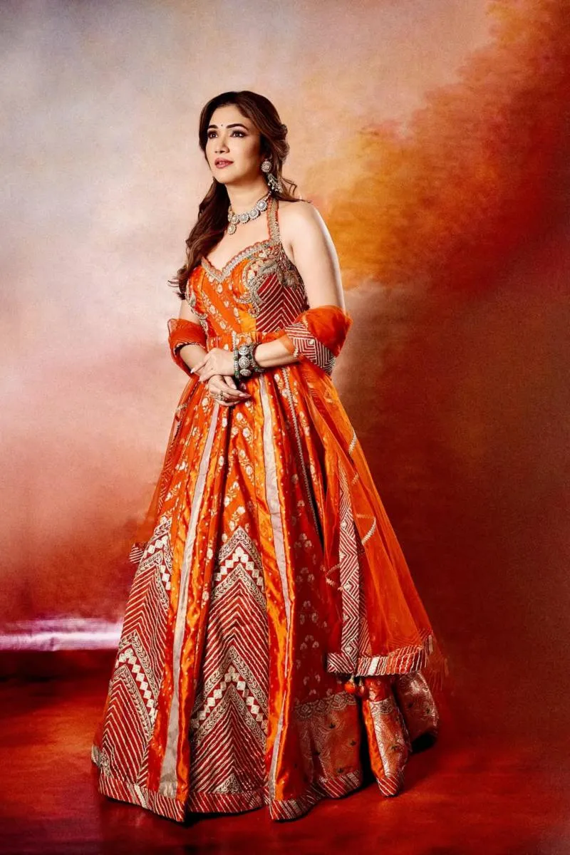 Orange Slik Anarkali Set