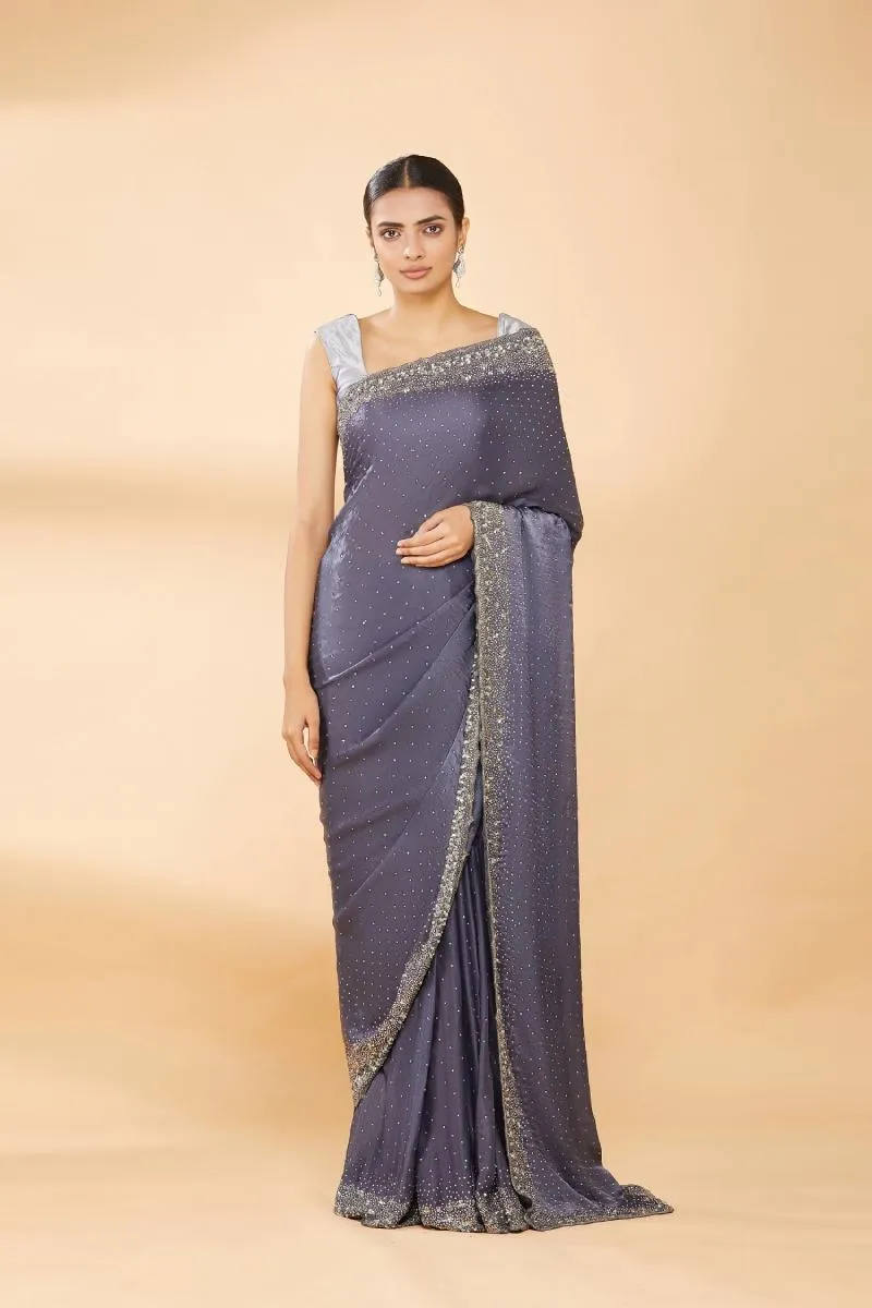 Pigeon Grey Embroidered Saree
