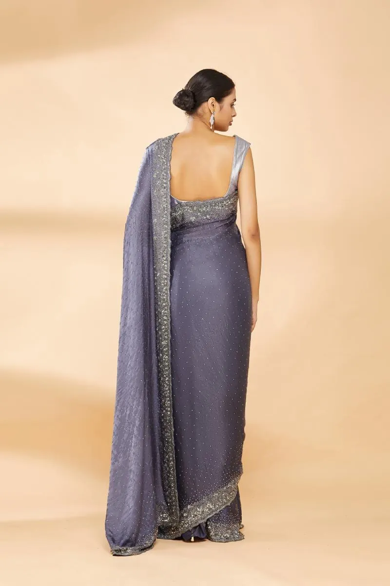 Pigeon Grey Embroidered Saree