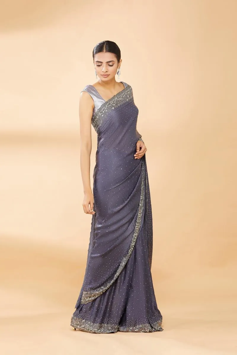 Pigeon Grey Embroidered Saree