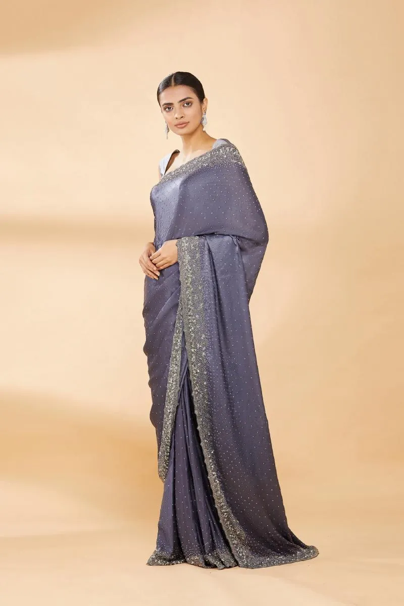 Pigeon Grey Embroidered Saree