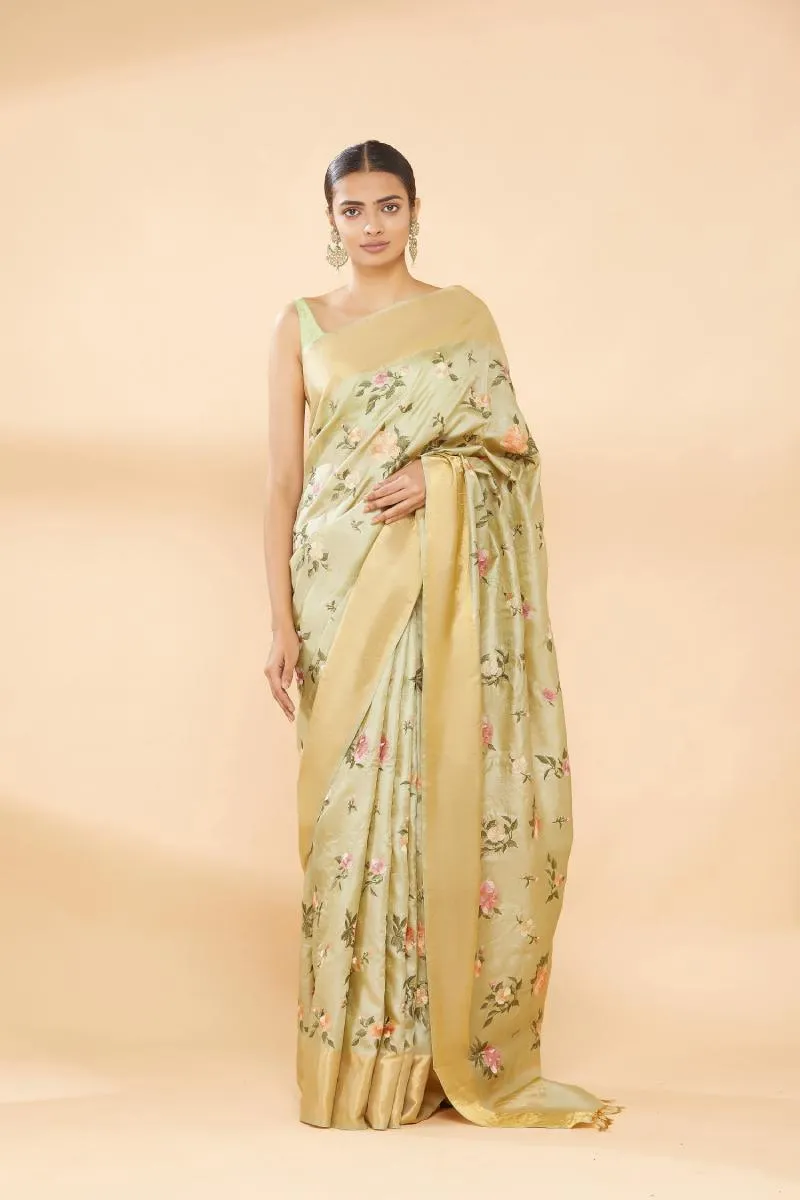 Pista Green Embroidered Saree