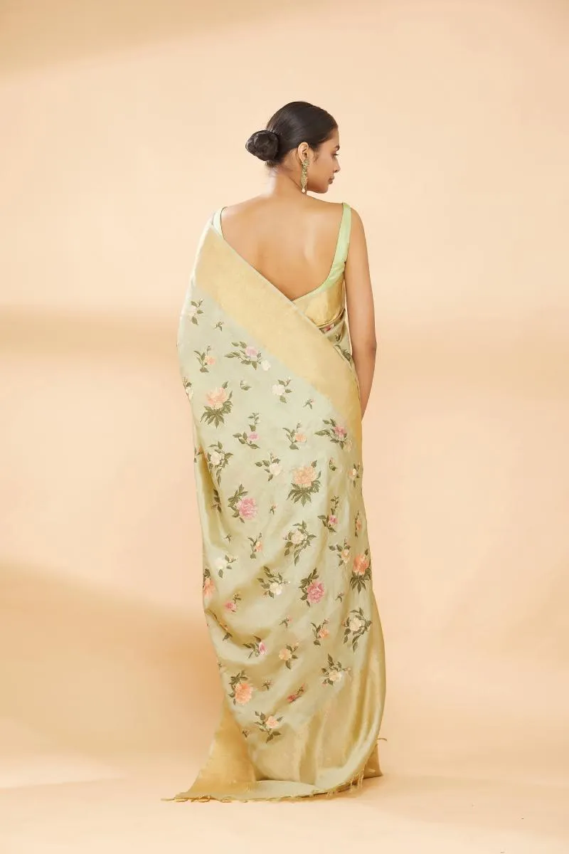 Pista Green Embroidered Saree