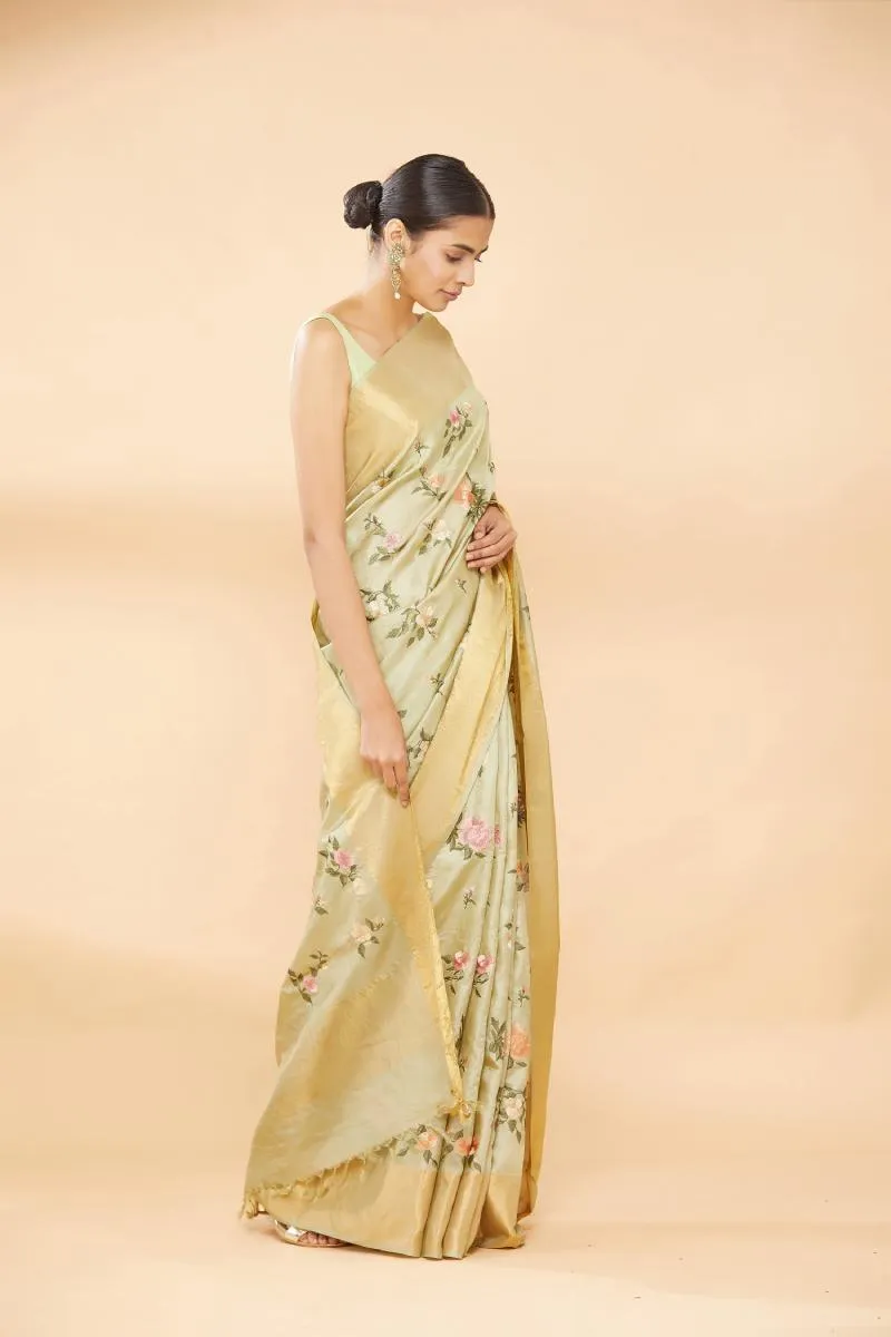 Pista Green Embroidered Saree