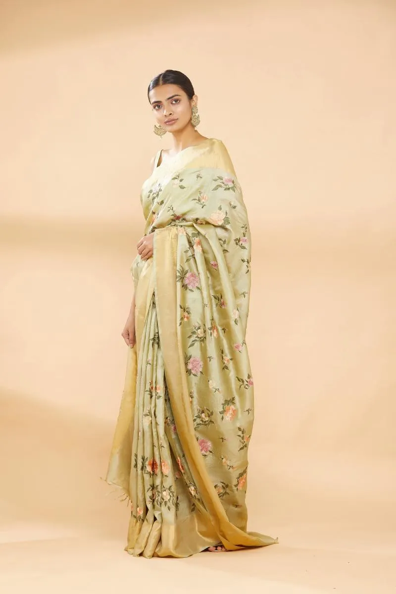 Pista Green Embroidered Saree