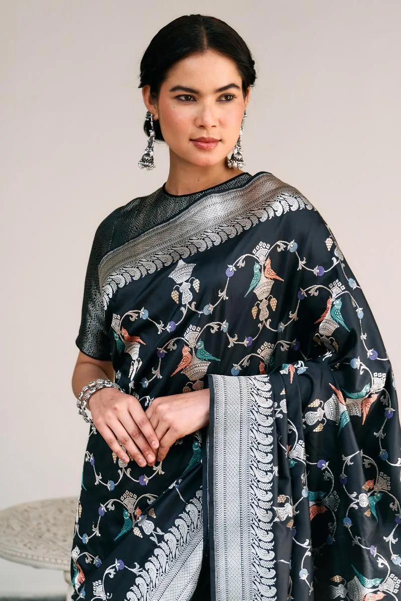 Black Meenakari Katan Silk Saree