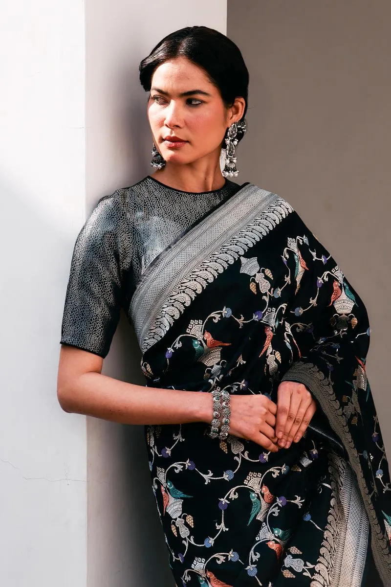 Black Meenakari Katan Silk Saree