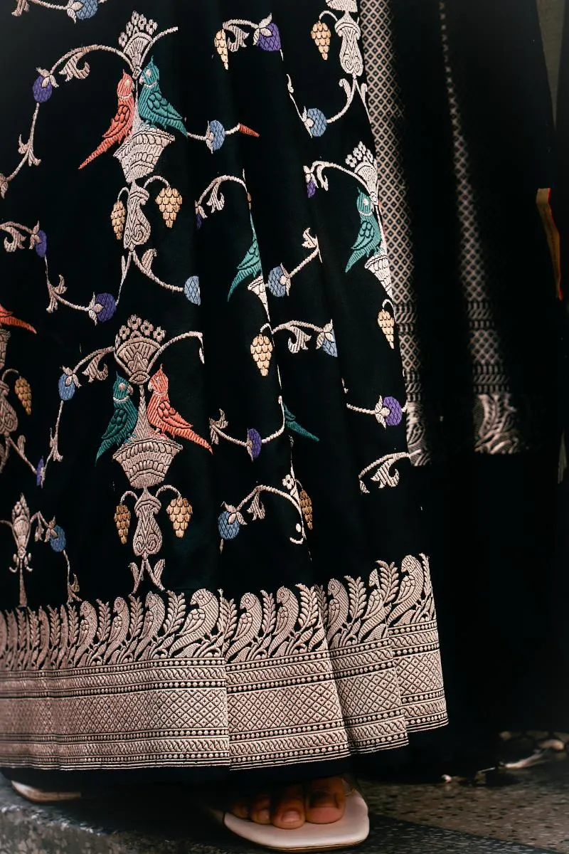 Black Meenakari Katan Silk Saree