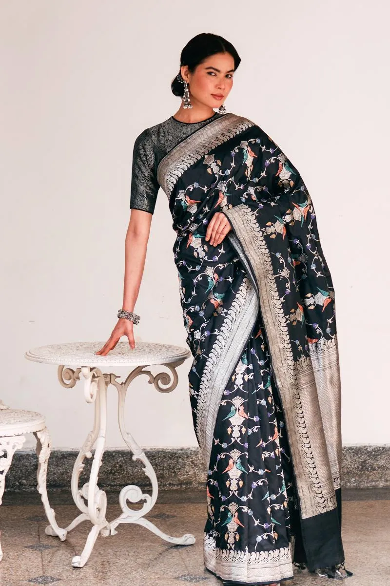 Black Meenakari Katan Silk Saree