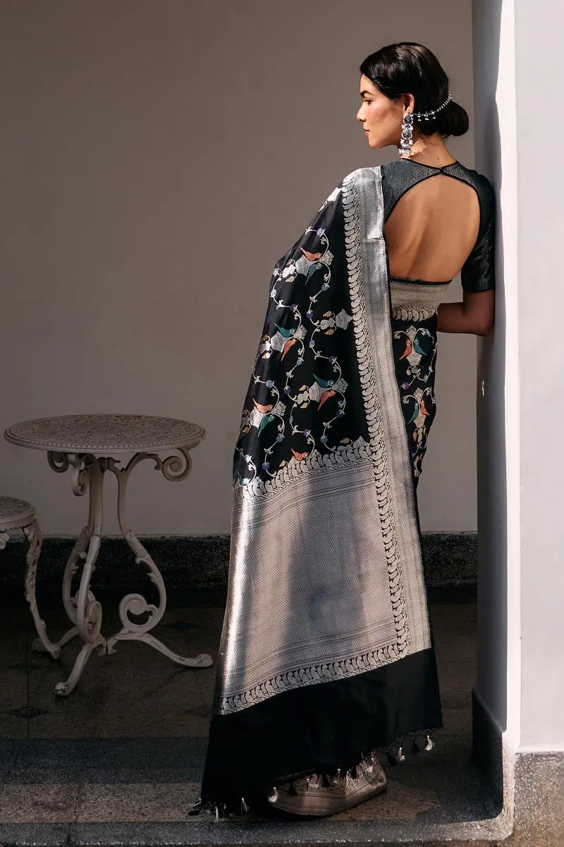 Black Meenakari Katan Silk Saree