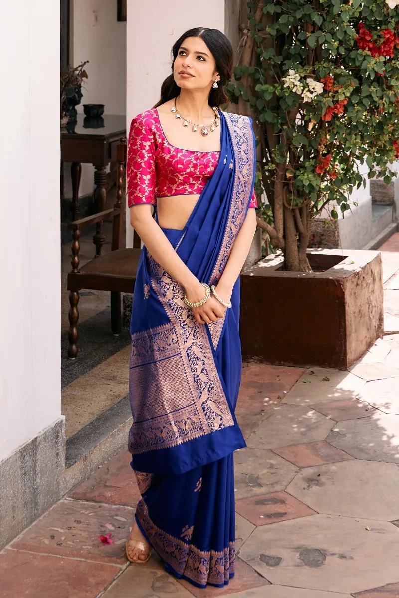 Royal Blue Puniya Pink Saree