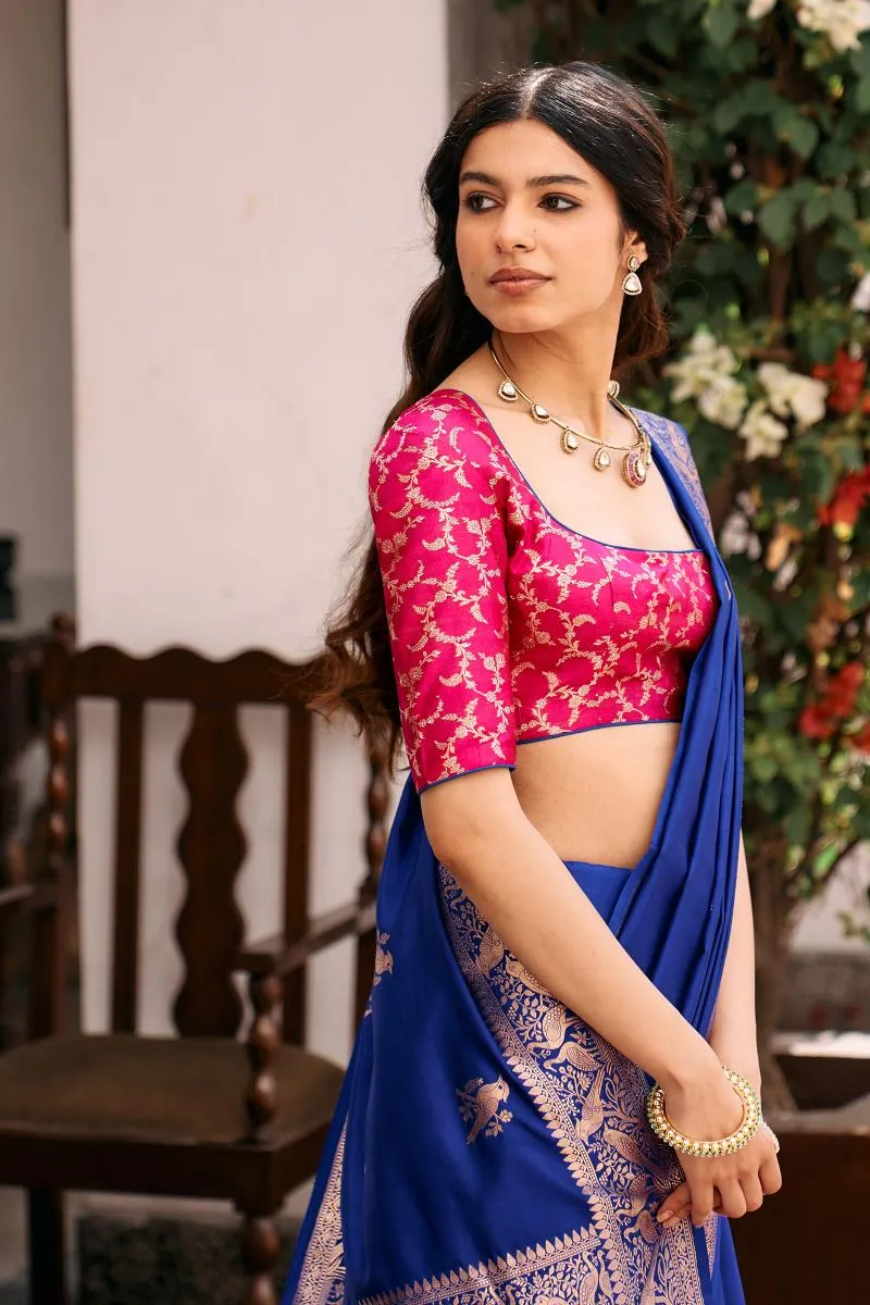 Royal Blue Puniya Pink Saree