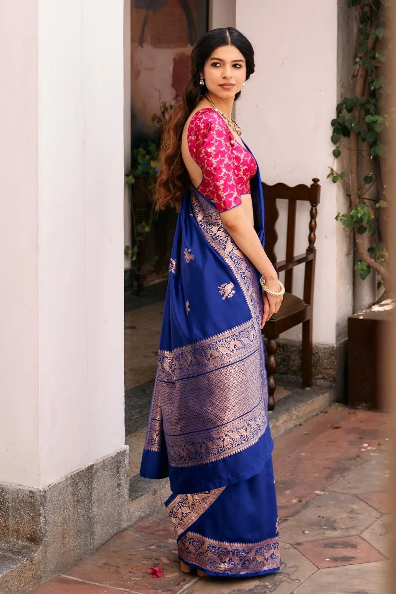 Royal Blue Puniya Pink Saree