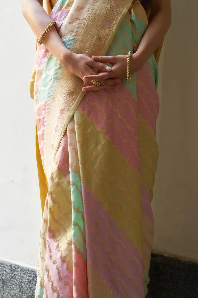 Multihue Pastel Banarasi Katan Silk Saree