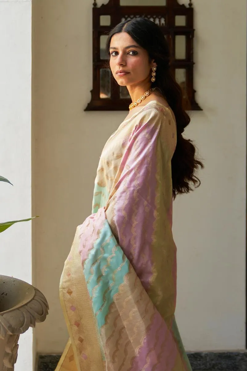 Multihue Pastel Banarasi Katan Silk Saree