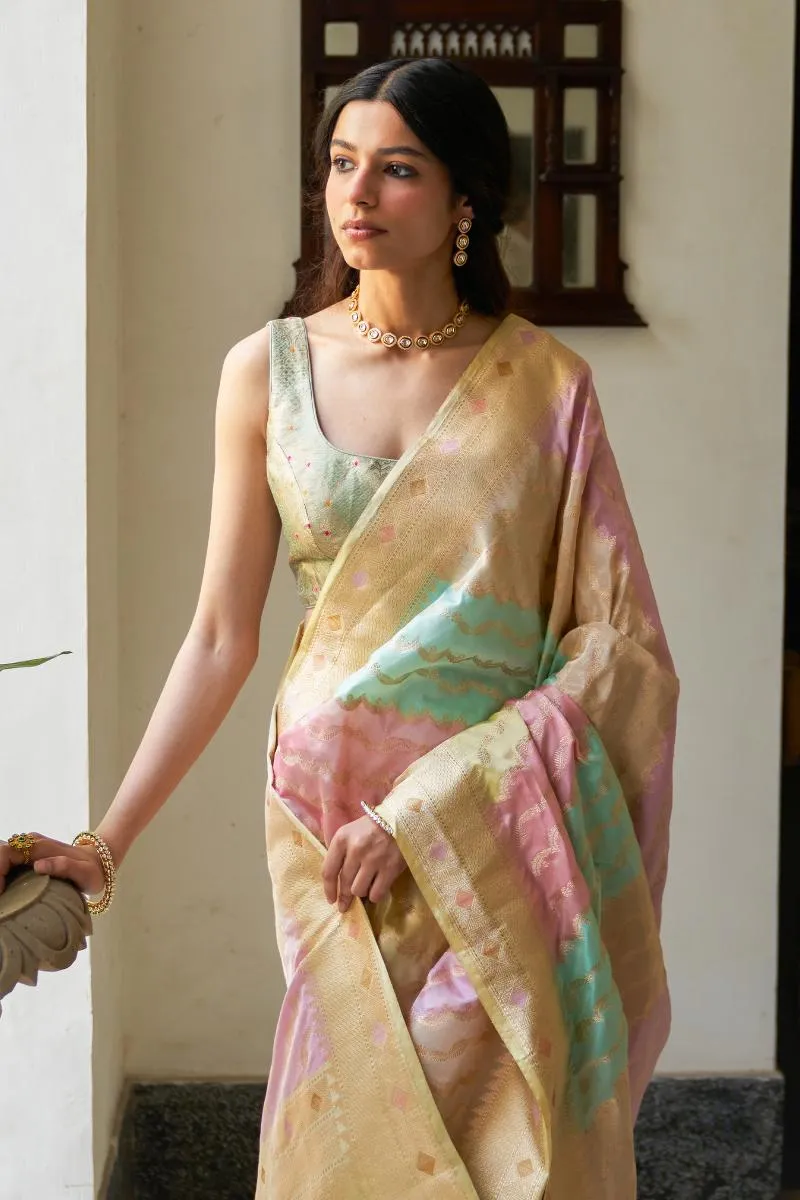 Multihue Pastel Banarasi Katan Silk Saree