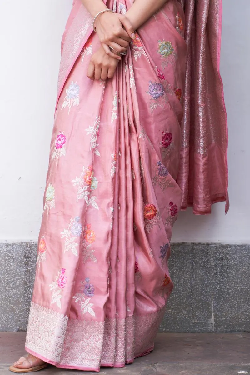 Blush Bloom Banarasi Silk Tissue Saree