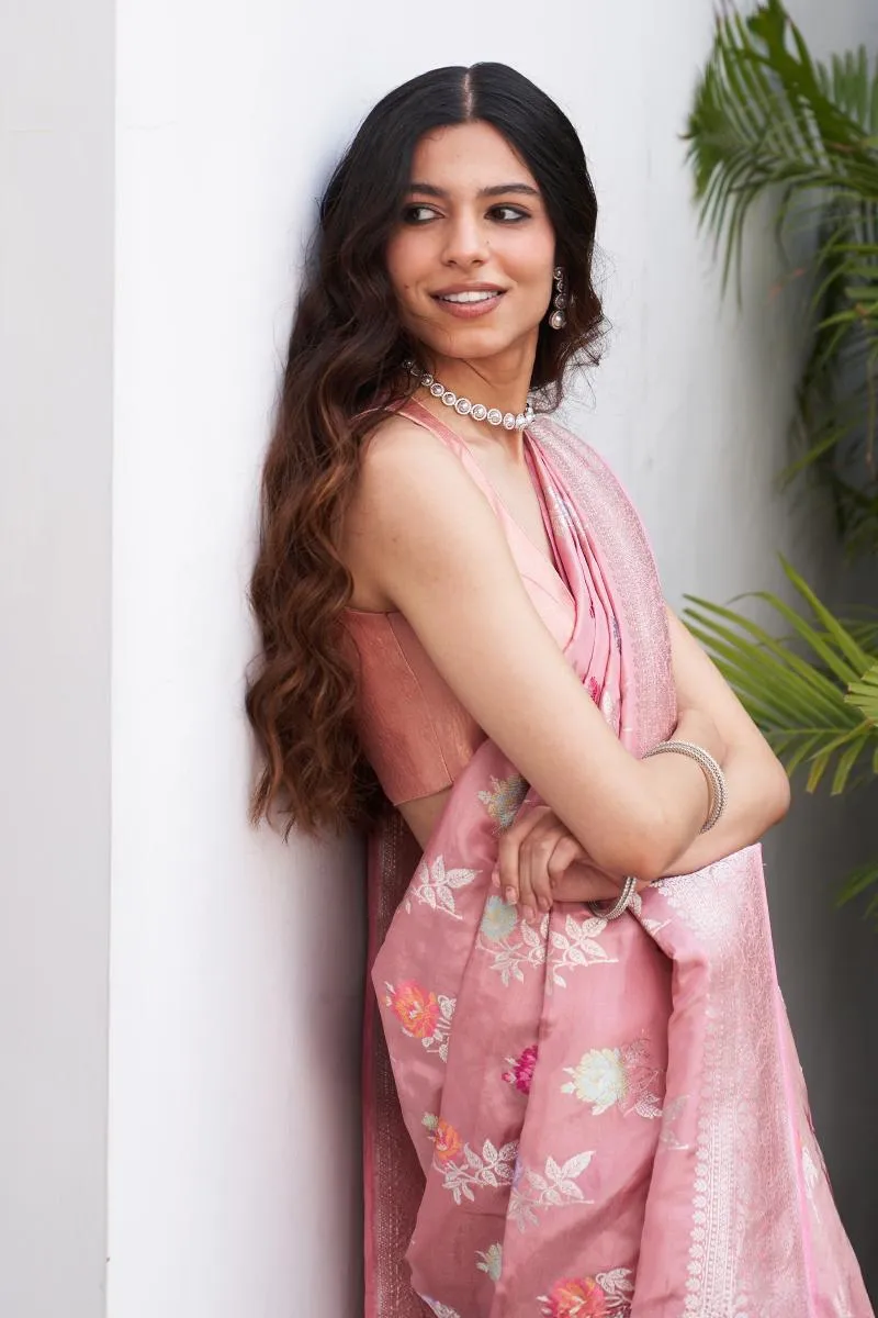 Blush Bloom Banarasi Silk Tissue Saree