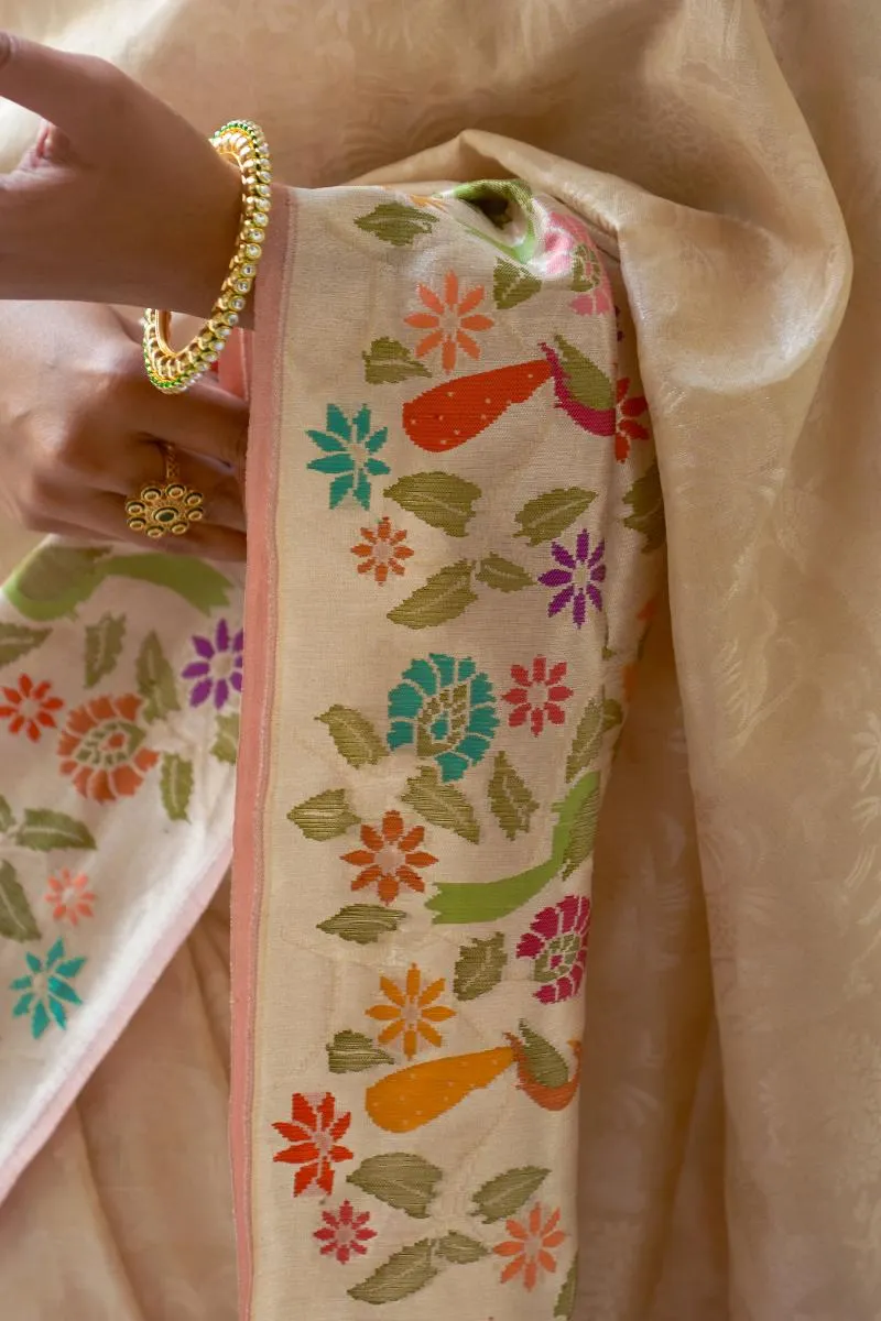 Ivory Katan Silk Saree