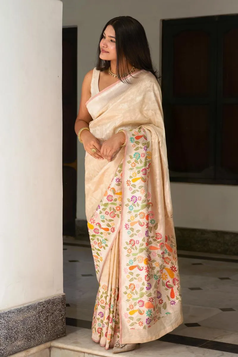 Ivory Katan Silk Saree