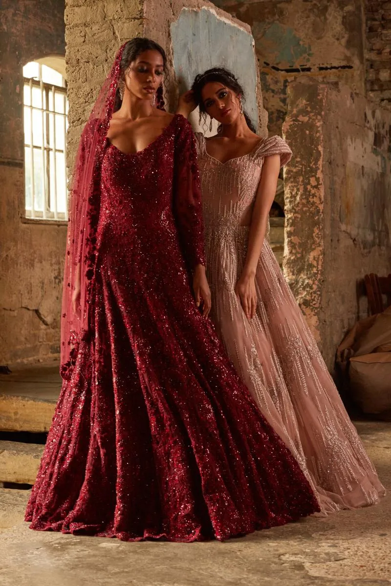 Deep Red Embroidered Gown