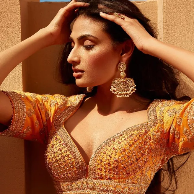 Athiya Shetty In Red And Yellow Ombre Silk Lehenga