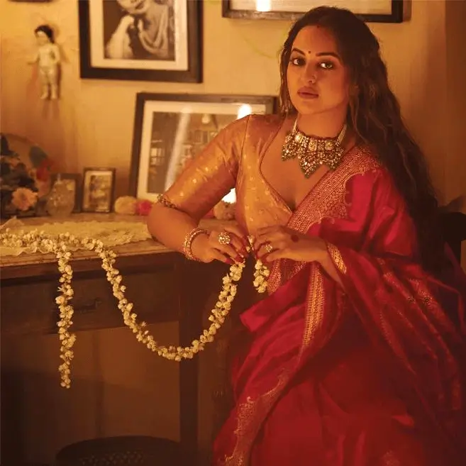Sonakshi Sinha in Red Banarasi Silk Saree 